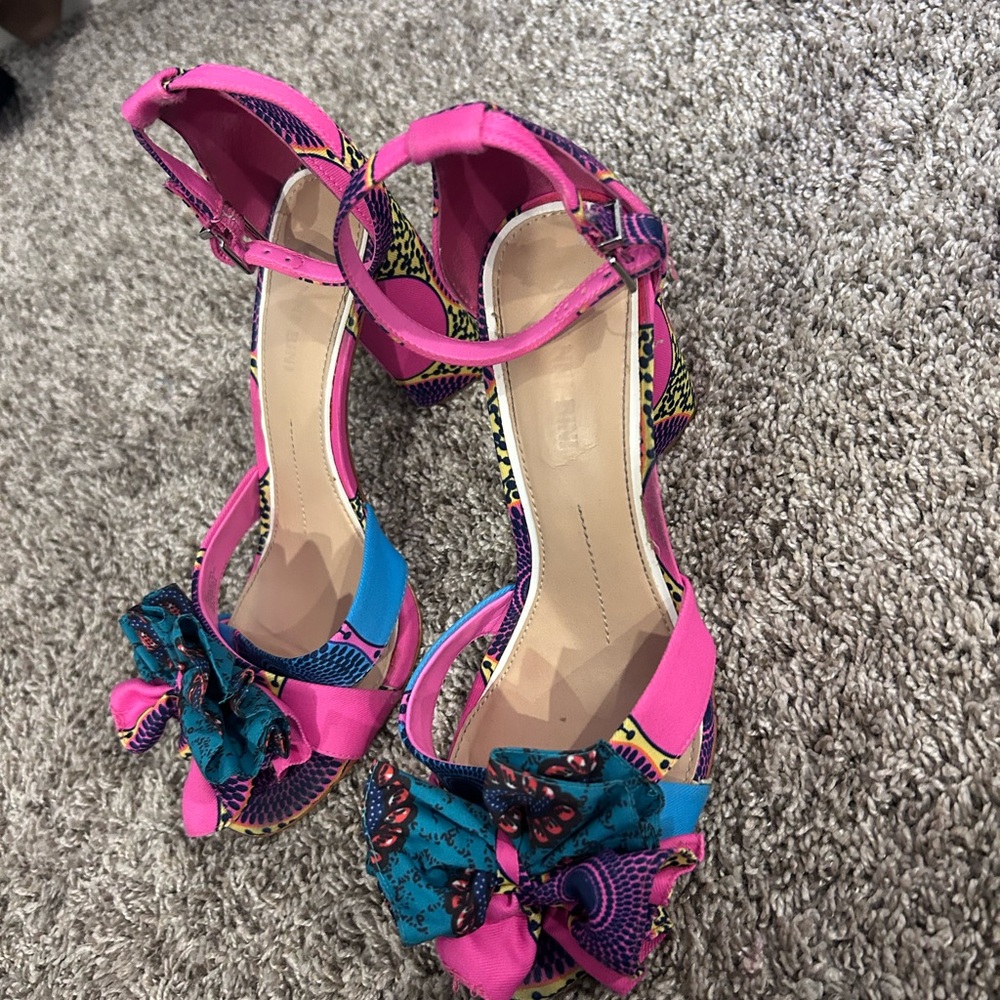 Gianni Bini Pink and Blue Heels with Bow Detail